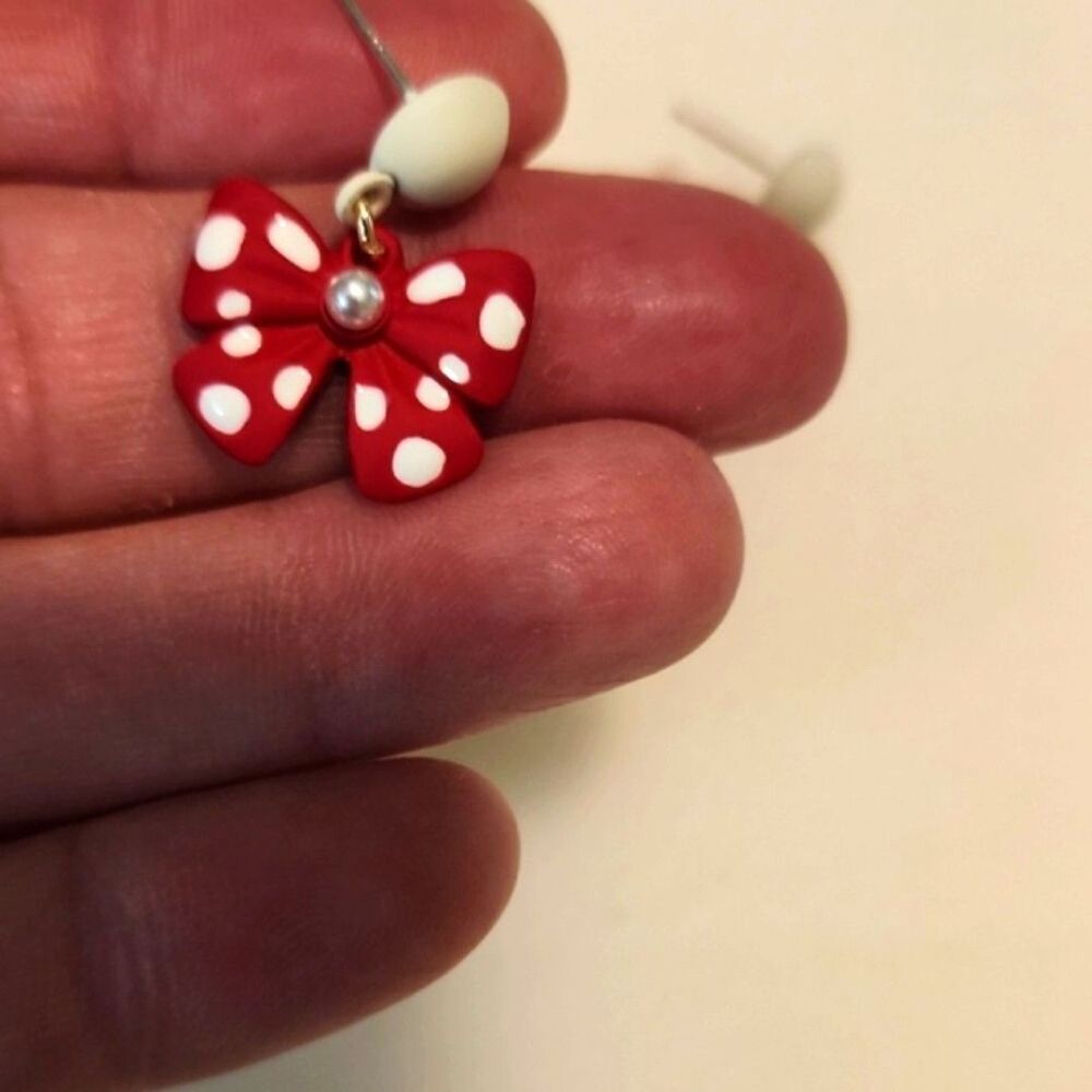 Red Polka Dot Bow Earrings M Mouse free shipping - Picture 3 of 4